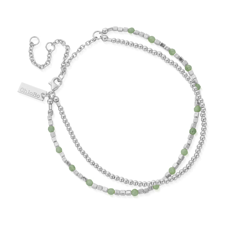 Mini Cute And Aventurine Anklet - Silver - SANMCA