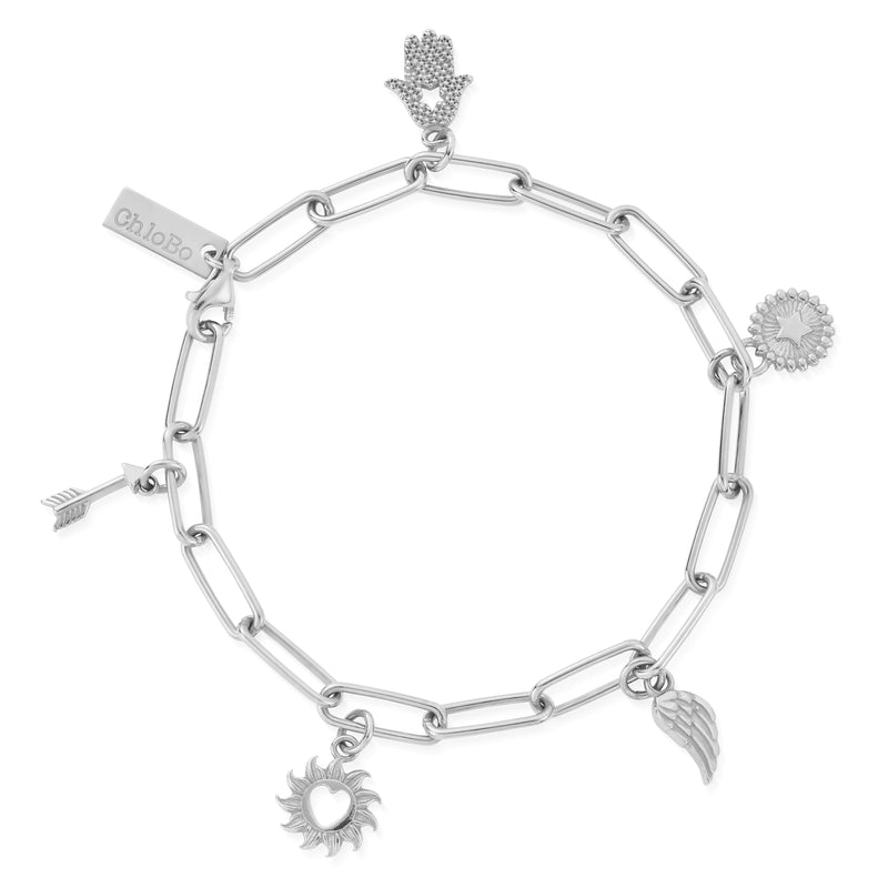 Soul Compass Multi Charm Link Chain Bracelet - Silver - SBLCMSC