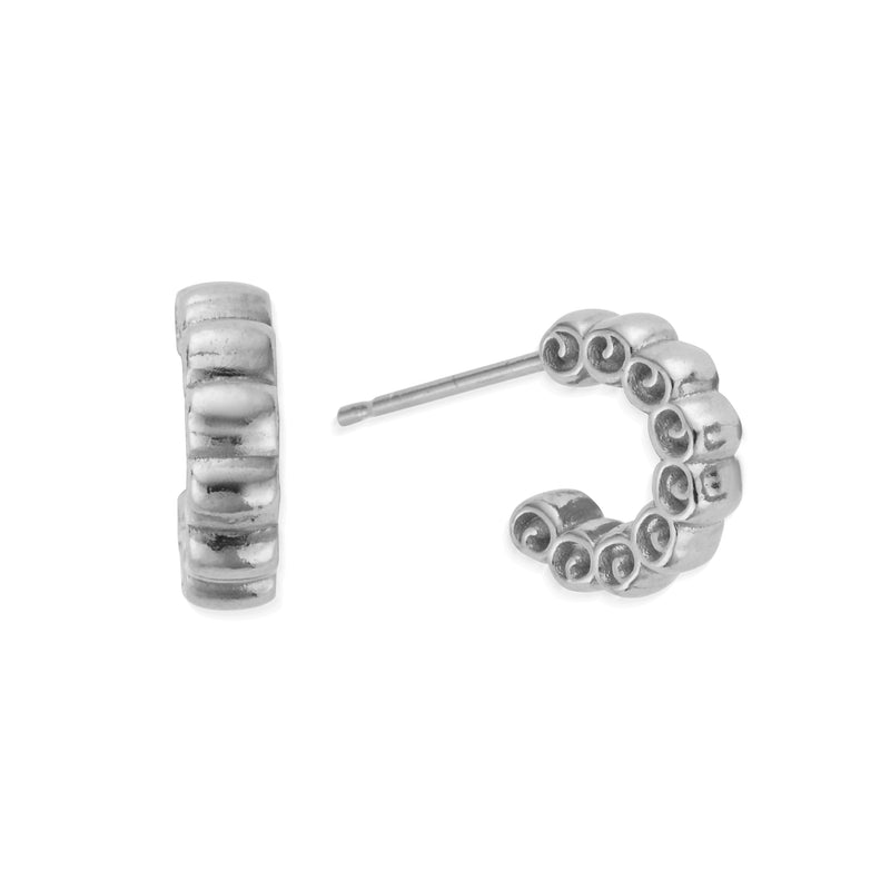 Ruffle Huggie Hoop Earrings - Silver - SEH3446