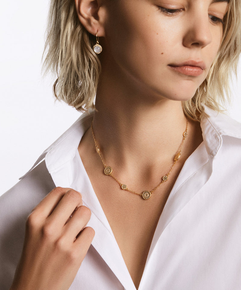 Contrast Dotted Station Collar Necklace - Gold - NK10287-GLD