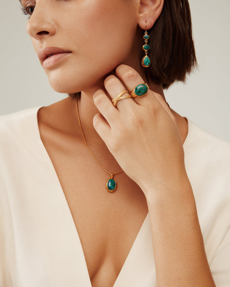 Large Malachite Ring, Size P 1/2 - Gold - RG10250-GMACH