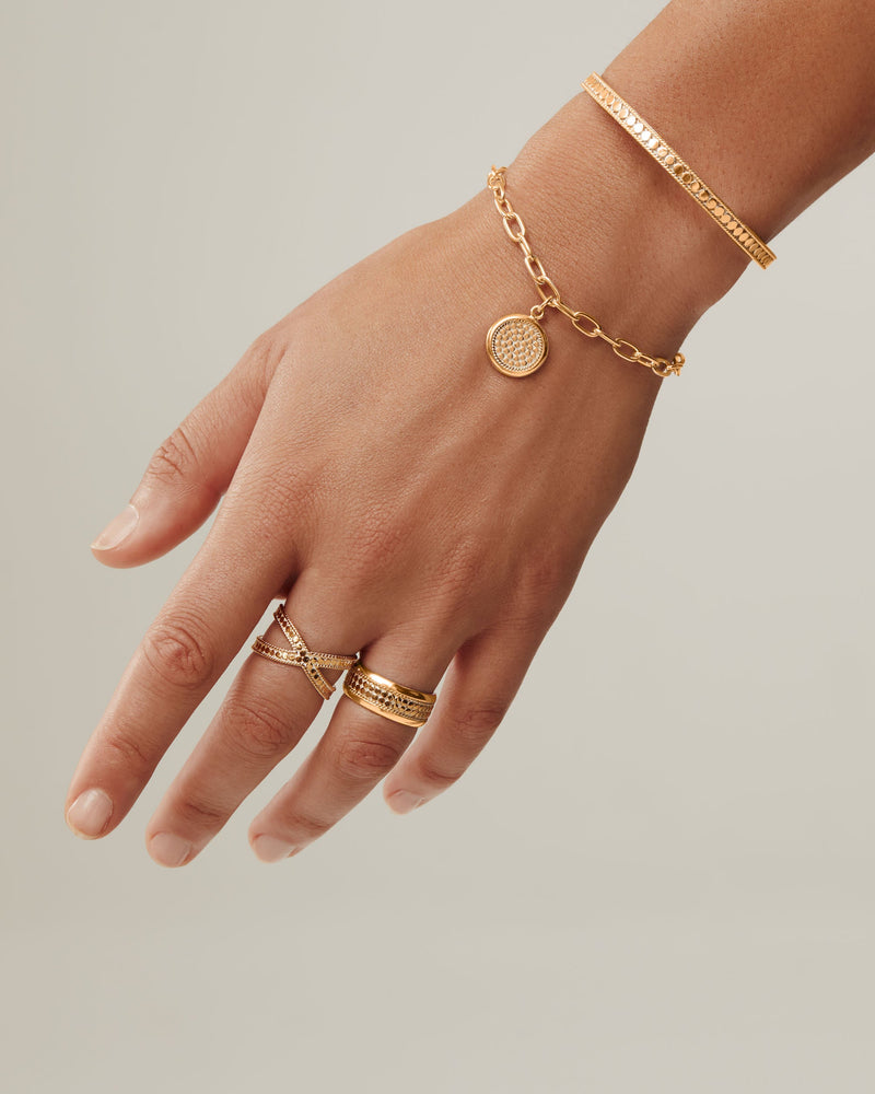 Classic Smooth Rim Charm Bracelet - Gold - BR10117-GLD