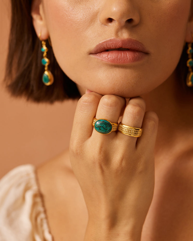 Large Malachite Ring, Size P 1/2 - Gold - RG10250-GMACH