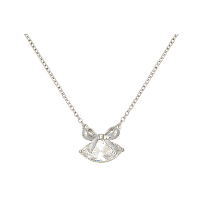Amelia Bow Necklace, Clear CZ - Silver - AS22TRN91