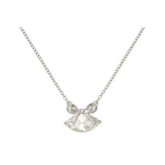 Amelia Bow Necklace, Clear CZ - Silver - AS22TRN91