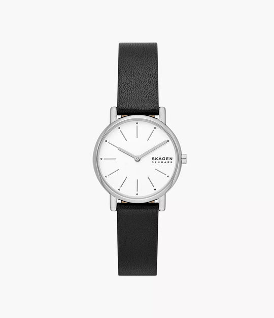 Signatur Lille Two-Hand Black Leather Watch - SKW3120