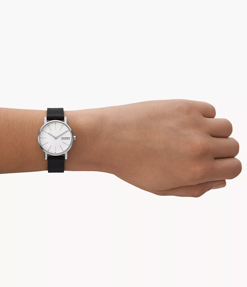 Signatur Lille Two-Hand Black Leather Watch - SKW3120