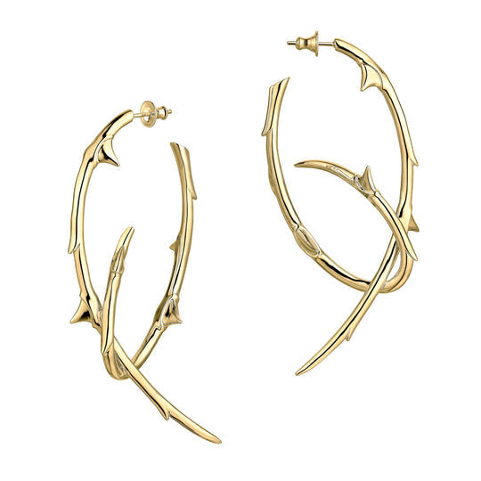 Rose Thorn Statement Hoop Earrings - Gold - RT029.YVNAEOS