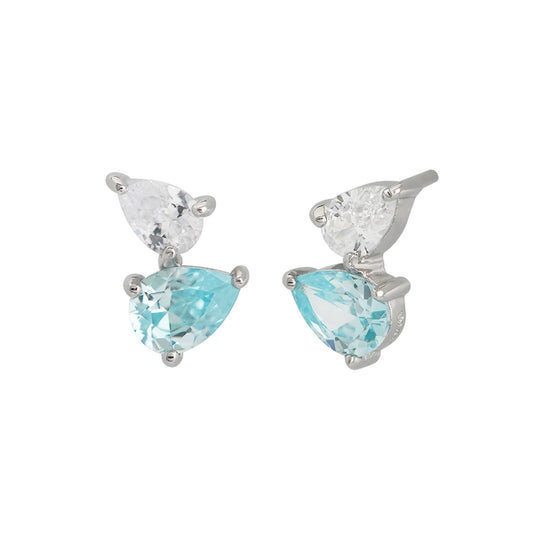 Sofia Aquamarine/Clear Teardrop Stud Earrings - Silver - AS22TRE42