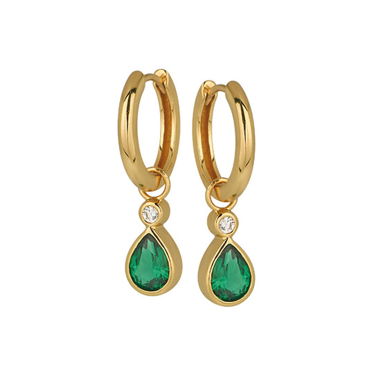 Teardrop Huggie Hoop Earrimgs - Green/Gold - AS22TRE01