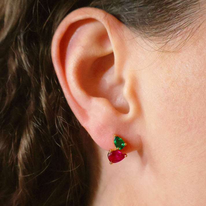Sofia Pink/Green Teardrop Stud Earrings - Gold - AS22TRE05