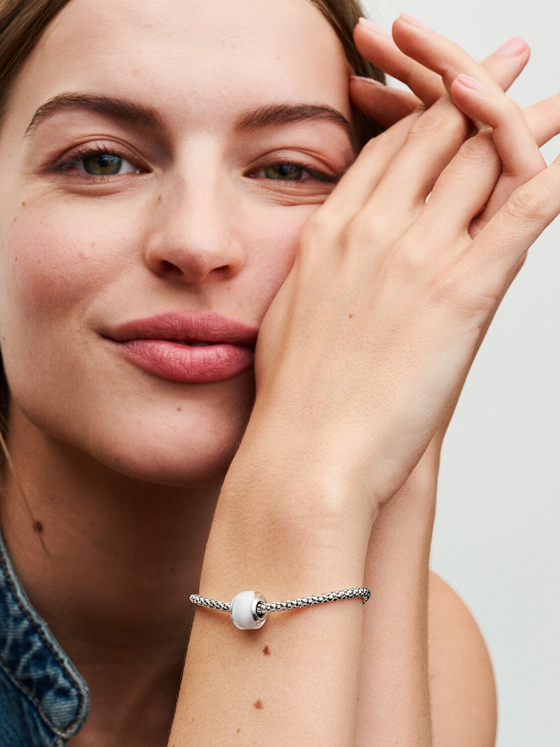 White Mini Murano Glass Charm - Sterling Silver - 793118C00