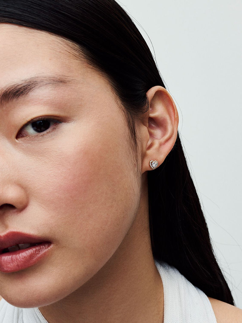 Sparkling Elevated Heart Stud Earrings - 14ct Gold Plated - 268427C01