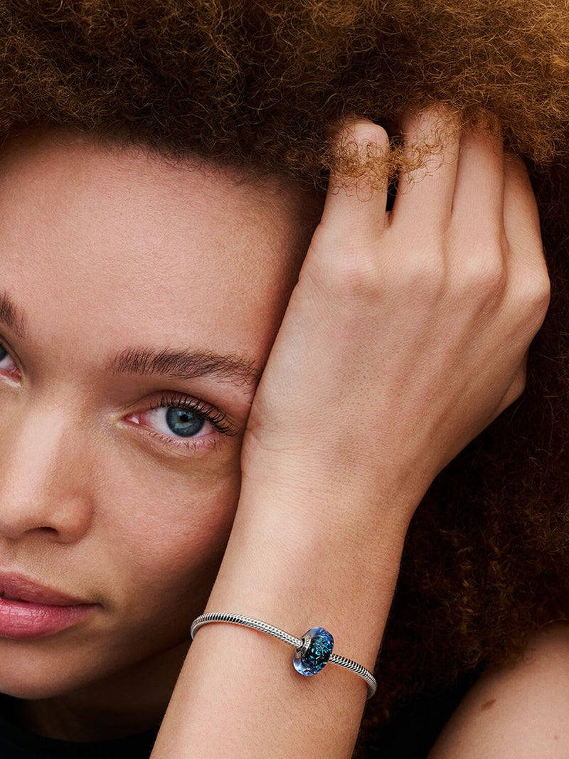 Wavy Dark Blue Murano Glass Ocean Charm - Sterling Silver - 798938C00