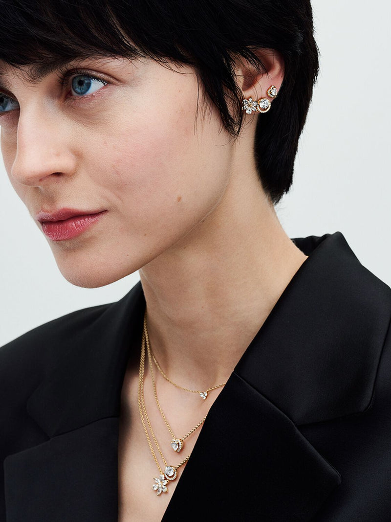 Sparkling Elevated Heart Stud Earrings - 14ct Gold Plated - 268427C01