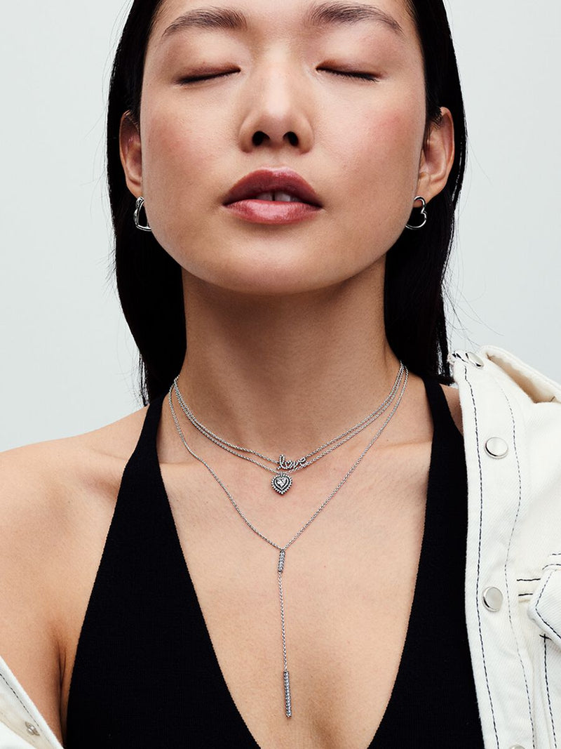 Sparkling Heart Halo Pendant Necklace - Sterling Silver - 393099C01-45