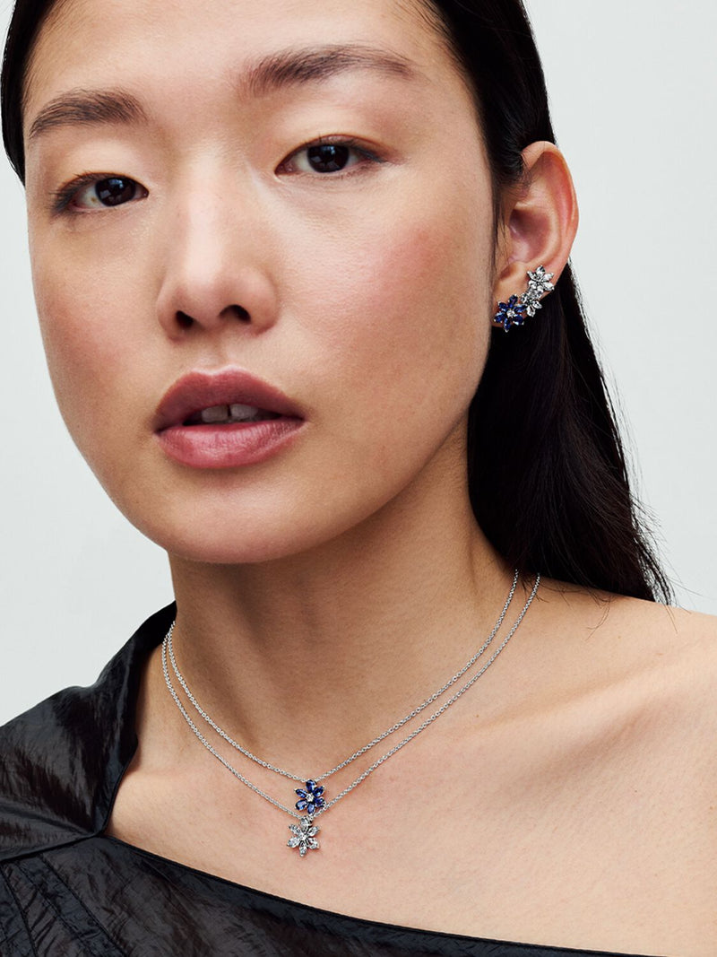 Sparkling Herbarium Cluster Pendant Necklace - Sterling Silver - 392387C01-45