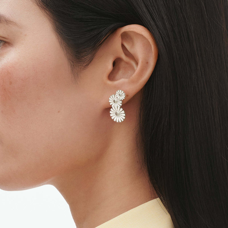 Daisy Three Flower Layered Earrings - Silver/White - 20001543