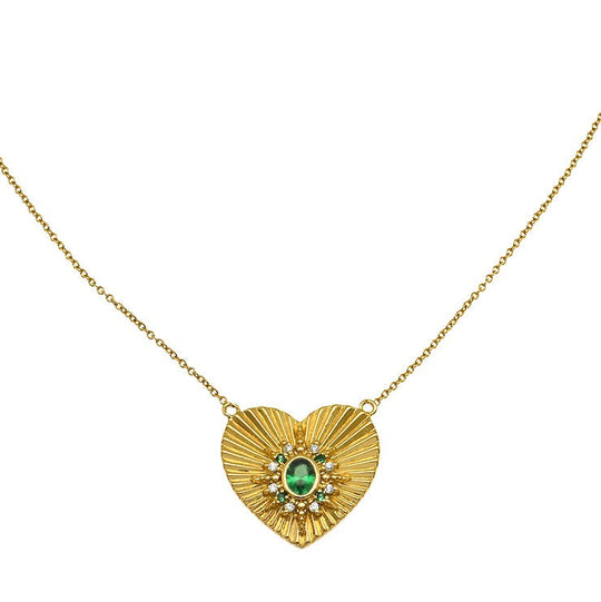 Luna Heart Necklace - Gold/Green - ASSGN