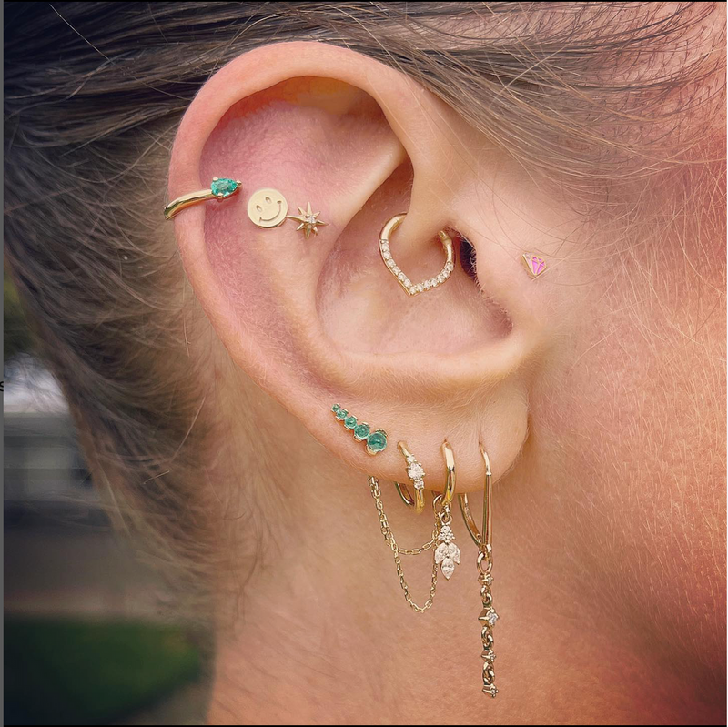 Petite Triple Diamond Clicker Hoop Earring - 9ct Yellow Gold - HPC-PET3-WD