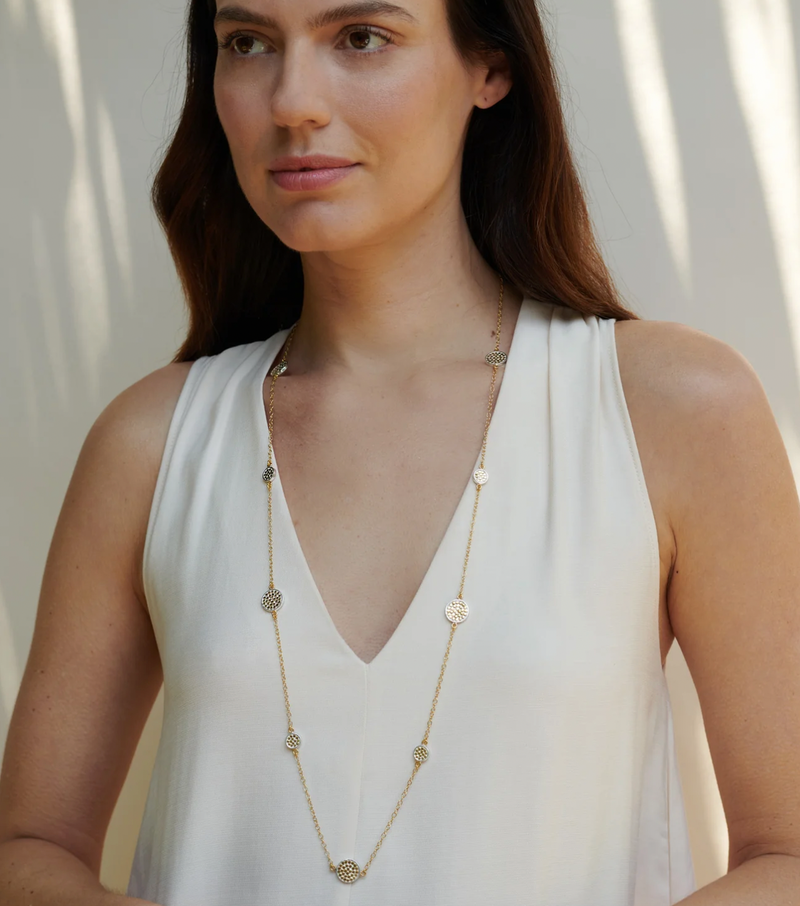 Multi Disc Long Station Necklace - Gold - 1181NGG-GLD