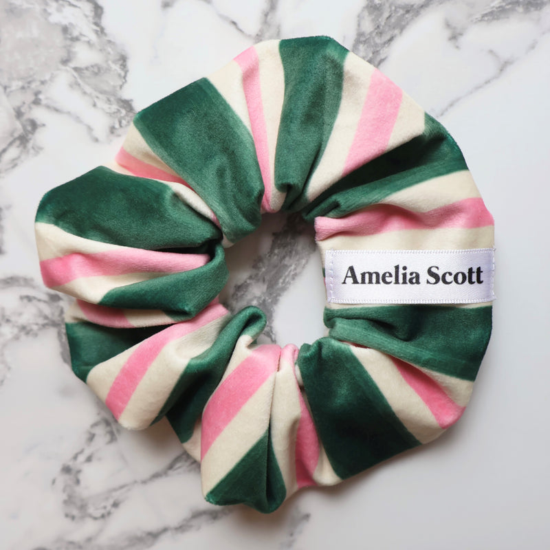 Lucy Exclusive Scrunchie - Green/Blush Velvet