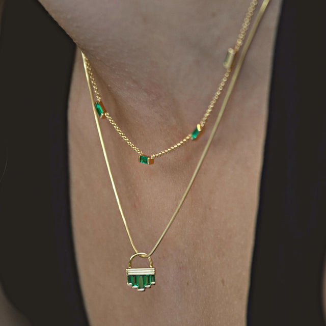 Green Cleopatra Snake Chain Necklace - Gold - SPG-94-SNAKE