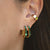 Oval Baguette Hoop Earrings With Green Stones - Gold - SPG-93