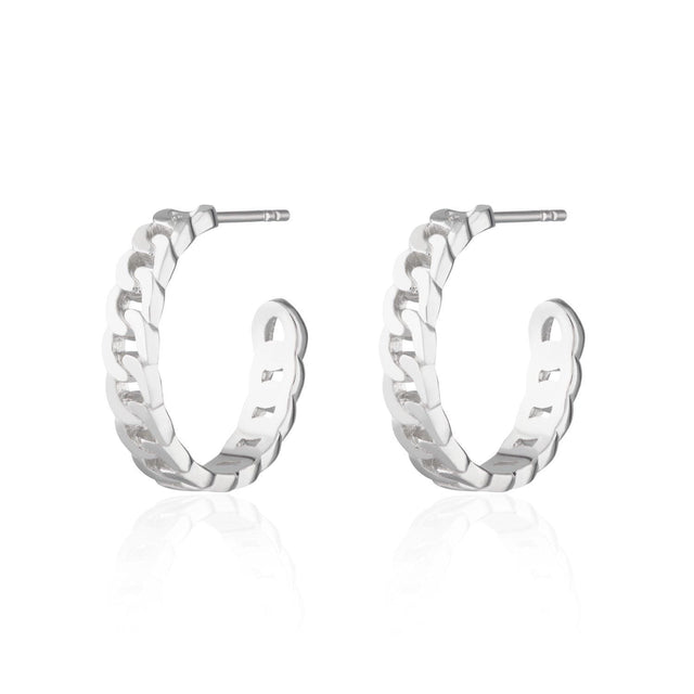 Chain Reaction Hoop Stud Earrings - Silver - SPS-293