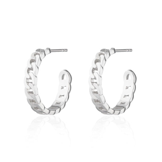 Chain Reaction Hoop Stud Earrings - Silver - SPS-293