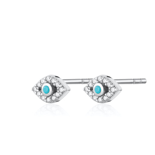 Evil Eye Stud Earrings - Silver - SPS-224