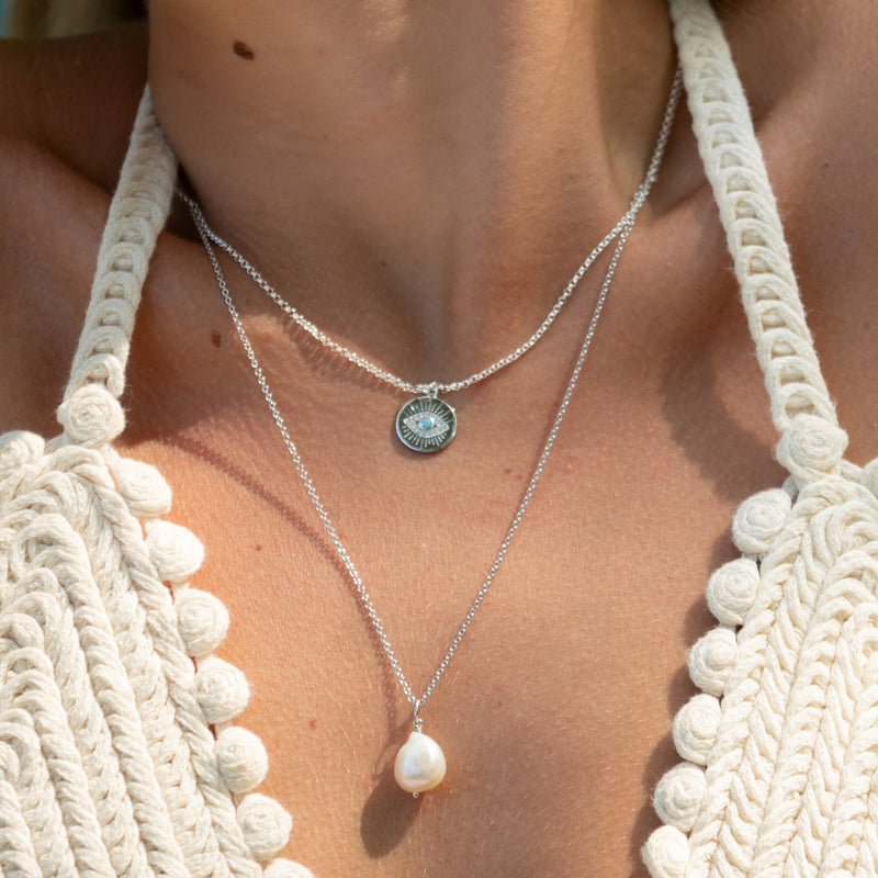 Evil Eye Pendant Necklace - Silver - SPS-225-CHSST