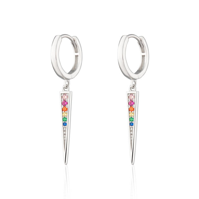 Rainbow Spike Charm Hoop Earrings - Silver - SPS-71