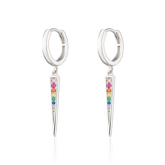 Rainbow Spike Charm Hoop Earrings - Silver - SPS-71