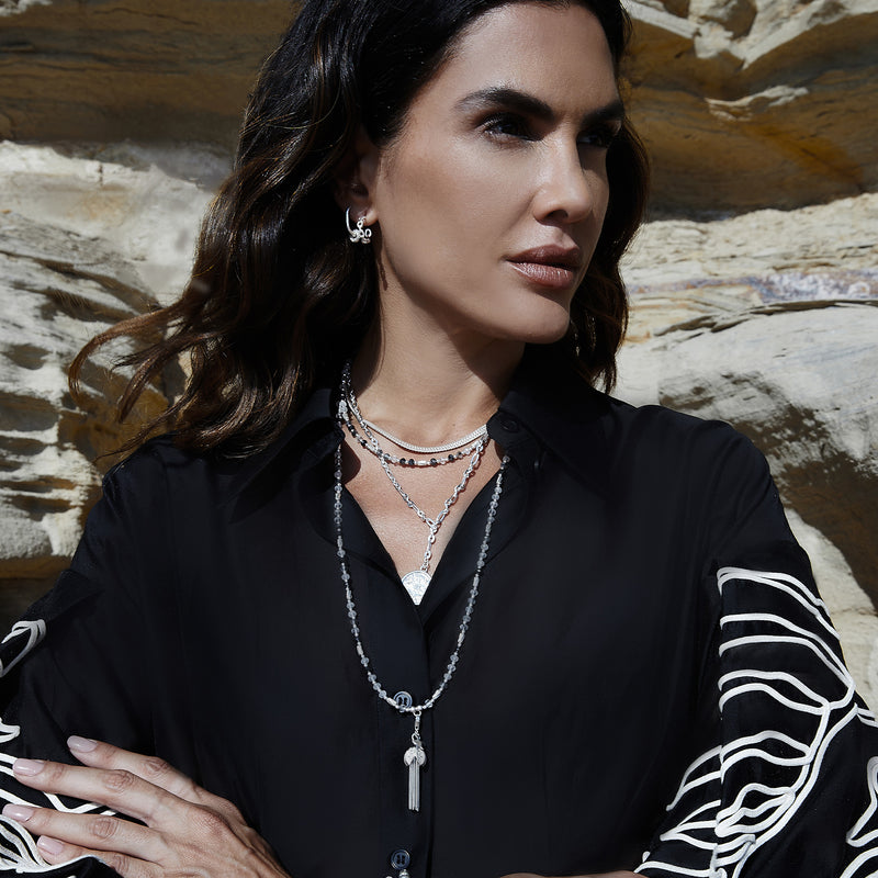 Tassel Of Joy Black Rutilated Quartz Necklace - Silver - SNBRQ3454