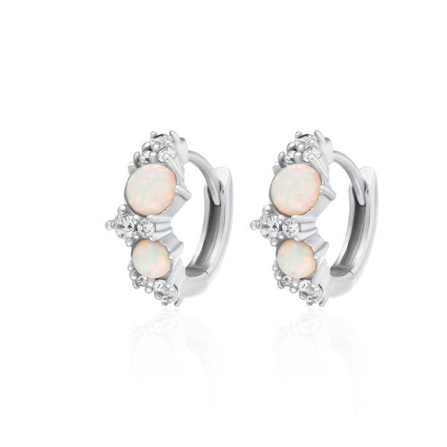 Hannah Martin Pink Opal Huggie Earrings - Silver - SPS-138