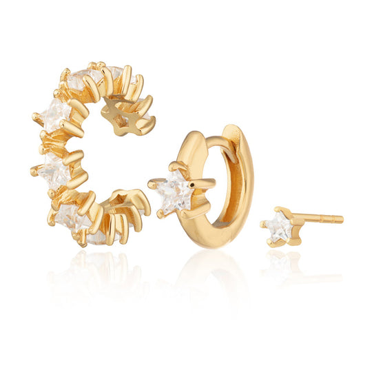 Sparkling Star Ear Party Earring Set - Gold - SPG-398-22-23