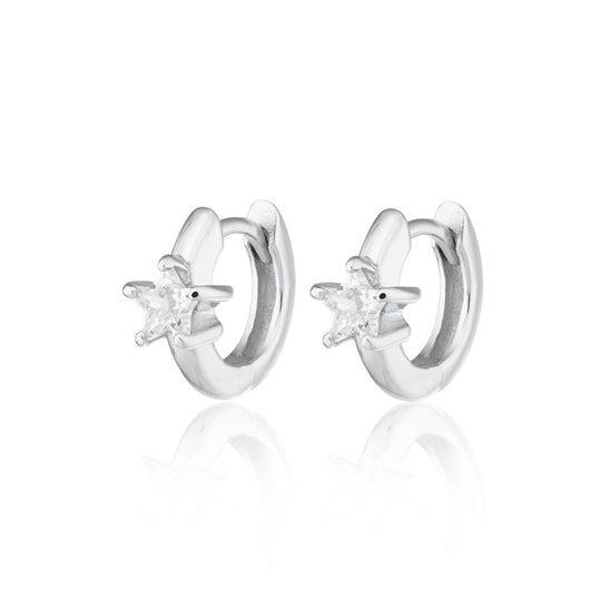 Single Star Huggie Hoop Earring - Silver - SPS-398