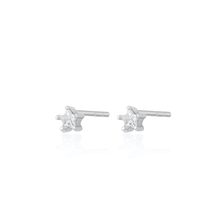 Teeny Sparkling Star Stud Earrings - Silver - SPS-23