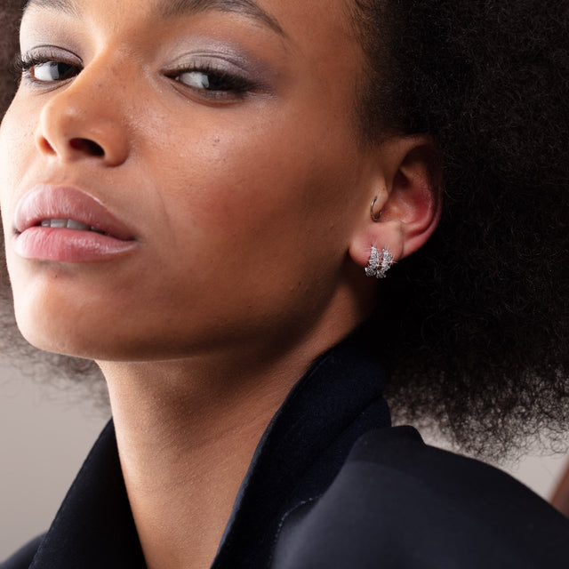 Stardust Huggie Hoop Earrings - Silver - SPS-251