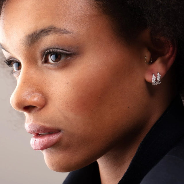 Stardust Huggie Hoop Earrings - Silver - SPS-251