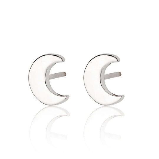 Crescent Moon Stud Earrings - Silver - SPESSS175