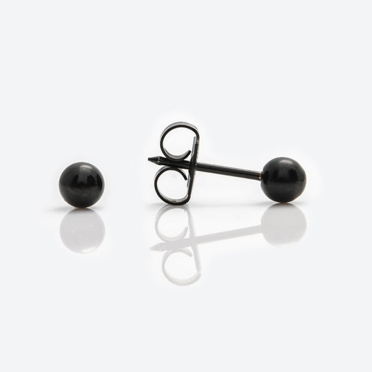 Ball Stud Earrings, 4mm - Black Stainless Steel - 7517-0300