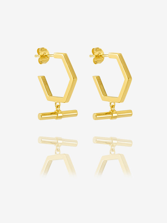 Hexagon T-Bar Hoop Earrings - Gold - TBE4GP