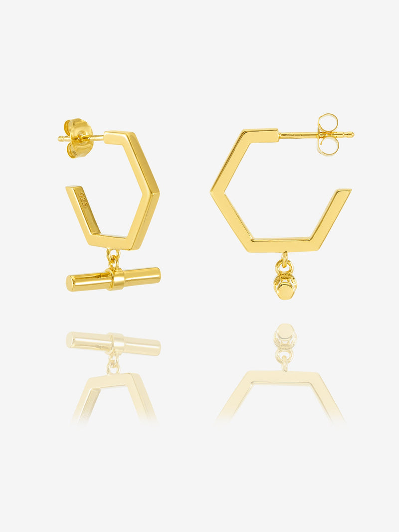 Hexagon T-Bar Hoop Earrings - Gold - TBE4GP