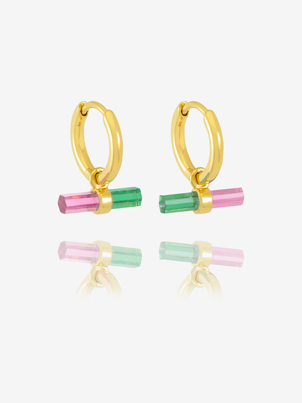 Watermelon T-Bar Huggie Hoop Earrings - Gold - TBE20WMGP
