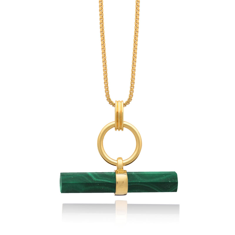 Protection T -Bar Necklace - Malachite - Gold - TBN3CMLGP