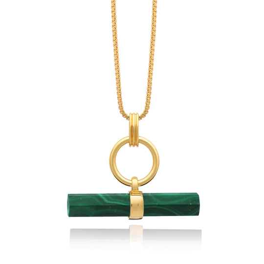 Protection T -Bar Necklace - Malachite - Gold - TBN3CMLGP