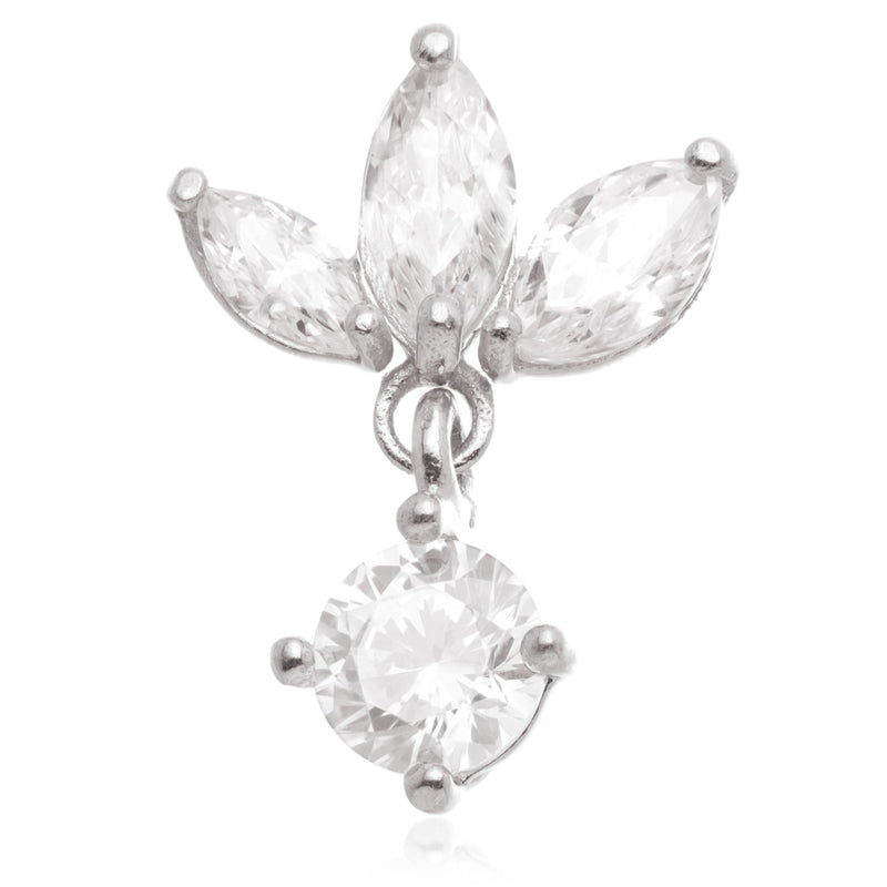 Internal Jewelled Marquise Attachment Earring With Hanging Gem - 14ct White Gold - TLQ149-14K-W
