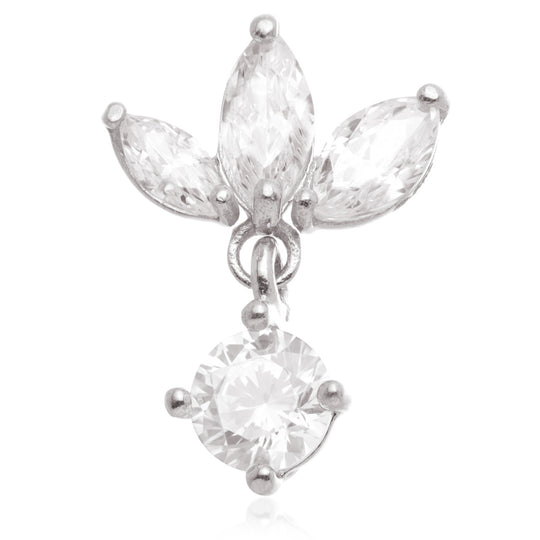 Internal Jewelled Marquise Attachment Earring With Hanging Gem - 14ct White Gold - TLQ149-14K-W